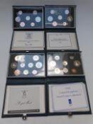 Royal Mint UK proof coin collections in deluxe cases with certificates, 1987-1990