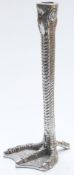 Aluminium novelty candlestick in the form of an ostrich foot, after Anthony Redmile, height 28.5cm