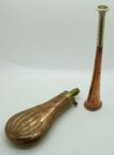 Swaine & Adeney hunting horn, length 23cm together with a Dixon powder flask