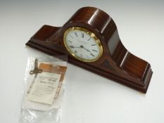 An inlaid mahogany mantel clock with 'Knight Gibbons, London' to face, with paperwork and key, H18 x