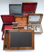 Six various 19thC and later mahogany, rosewood and other work boxes and writing slopes, miniature