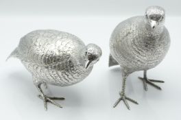 Pair of Elizabeth II hallmarked silver novelty partridges by Edward Barnard & Sons Ltd, Hatton