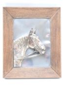 Silver plated plaque depicting a horse's head, overall size 42 x 35cm