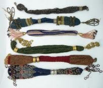 Six 19th/20thC misers' purses including beadwork, embroidery and cut steel, L38cm