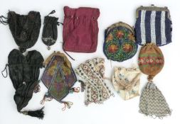 Ten 19th/20thC beadwork/silk bags and purses, largest 20 x 15cm