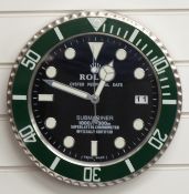 Rolex Oyster Perpetual Date Submariner shop display or advertising wall clock with date aperture,