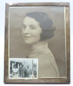 George V hallmarked silver oak easel backed photograph frame to suit 9 x 7 inch photo, Birmingham