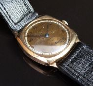 Summit 9ct gold gentleman's wristwatch with inset subsidiary seconds dial, blued hands, white