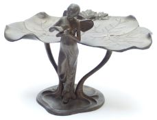 Brass or bronze figural Art Nouveau style tazza, width 27.5cm