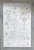 Elizabeth II hallmarked silver map of Great Britain with boundary lines and coats of arms of the