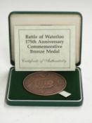 1990 Royal Mint Battle of Waterloo 175th Anniversary commemorative bronze medal, cased with