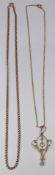 Two 9ct gold necklaces / chains with an Edwardian 9ct gold pendant, 8.8g