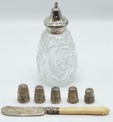 Five various hallmarked silver thimbles including Charles Horner, Victorian hallmarked silver bladed