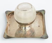 Edwardian globe shaped match striker on hallmarked silver tray, Birmingham 1901 maker A & J