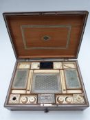 A 19thC Anglo Indian Vizagapatam sewing / needlework sadeli and ivory inlaid rosewood workbox with