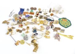 A collection of cufflinks including agate, badges etc