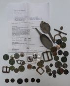 George I 1724 halfpenny F, together with a small group of five farthings comprising four Victoria