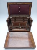 Oak travelling writing slope and stationery box with Bramah lock, the double fold out slope