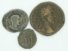 Roman silver coin of 'Philip the Arab' Marcus Julius Philipur, 204-249AD together with a large