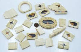 Sections of an ivory bracelet set with silver studs and tortoiseshell