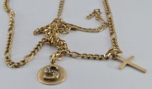 Two 9ct gold necklaces and pendants, 22.3g