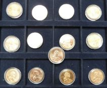 Westminster collector's case containing thirteen gold plated U.S half dollars 2000, 2001, 2004, 2005