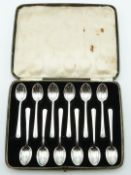 Art Deco cased set of hallmarked silver coffee spoons, Birmingham 1939 maker Barker Brothers