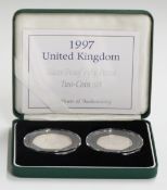 Royal Mint 1997 UK Silver Proof 50p Two-Coin Set, cased with certificate