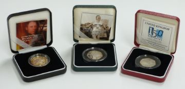 Three Royal Mint silver proof Piedfort coins comprising a 2004 Trevithick £2 coin, a Roger Bannister