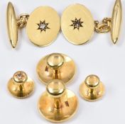 A pair of 18ct gold cufflinks set with a diamond to each in a star setting by Georg Jensen, and four