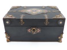 Victorian brass bound ebonised box raised on moulded feet W20 x D14 x H9.5cm