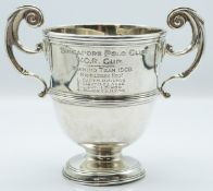 Goldsmiths and Silversmiths Edward VII hallmarked silver pedestal trophy cup engraved for 'Singapore