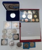 Royal Mint 1999 Deluxe proof set, Diana silver proof £5 coin, crowns and two Gibraltar £5 coins