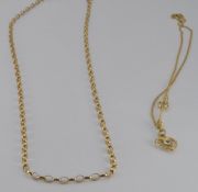 Two 9ct gold necklaces, one with heart shaped pendant, 6.2g