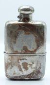 Edward VII hallmarked silver hip flask with bayonet hinged cap and removable cup with gilt wash