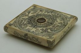 A 19th/20thC bone Chinese Feng Shui compass, 10 x 10cm