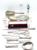 Hallmarked silver and white metal handled and mounted items to include guilloché enamel atomiser,