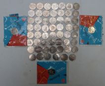A collection of fifty eight 2011 Olympic games 50p coins, 24 types - missing Judo, Weightlifting,