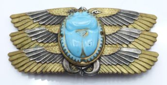 Piel Frères white metal Egyptian scarab beetle belt buckle, L - 6.5cm x W - 2.5cm, 39.2g