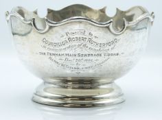 Edward VII hallmarked silver pedestal rose bowl with dedication for the completion of Fenham (