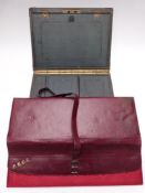 Red leather silk lined travelling valet case marked with gilt script, handkerchiefs, ties and