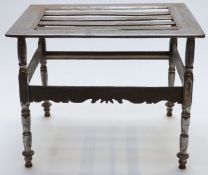 Georgian steel or similar footman with mortise and tenon joints and riveted slats, raised on stepped