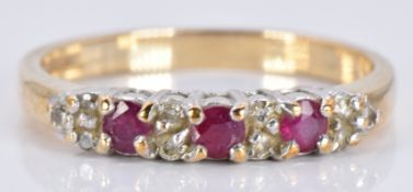 A 9ct gold ring set with rubies and diamonds, 2.3g, size N