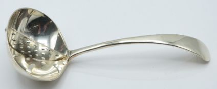 George V hallmarked silver mint sauce ladle with perforated divider, London 1935 maker Josiah