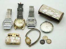 Five various gentleman's wrist and pocket watches including Timex, Summit and Saxon together with