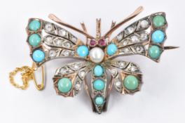 Victorian brooch in the form of a dragonfly/ butterfly set with rose cut diamonds, turquoise