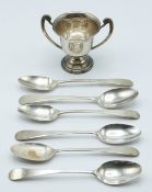 Six Georgian hallmarked silver teaspoons, London 1789 and 1795, maker's mark indistinct, together