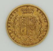1855 Victoria young head, shield reverse gold full sovereign