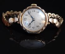 Datum Ruler 9ct gold ladies wristwatch with blued hands, black Arabic numerals, silver dial and