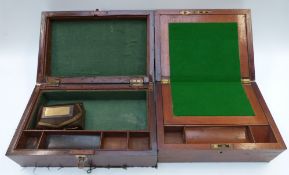 A 19thC brass bound mahogany writing slope, width 30cm and further writing slope or box